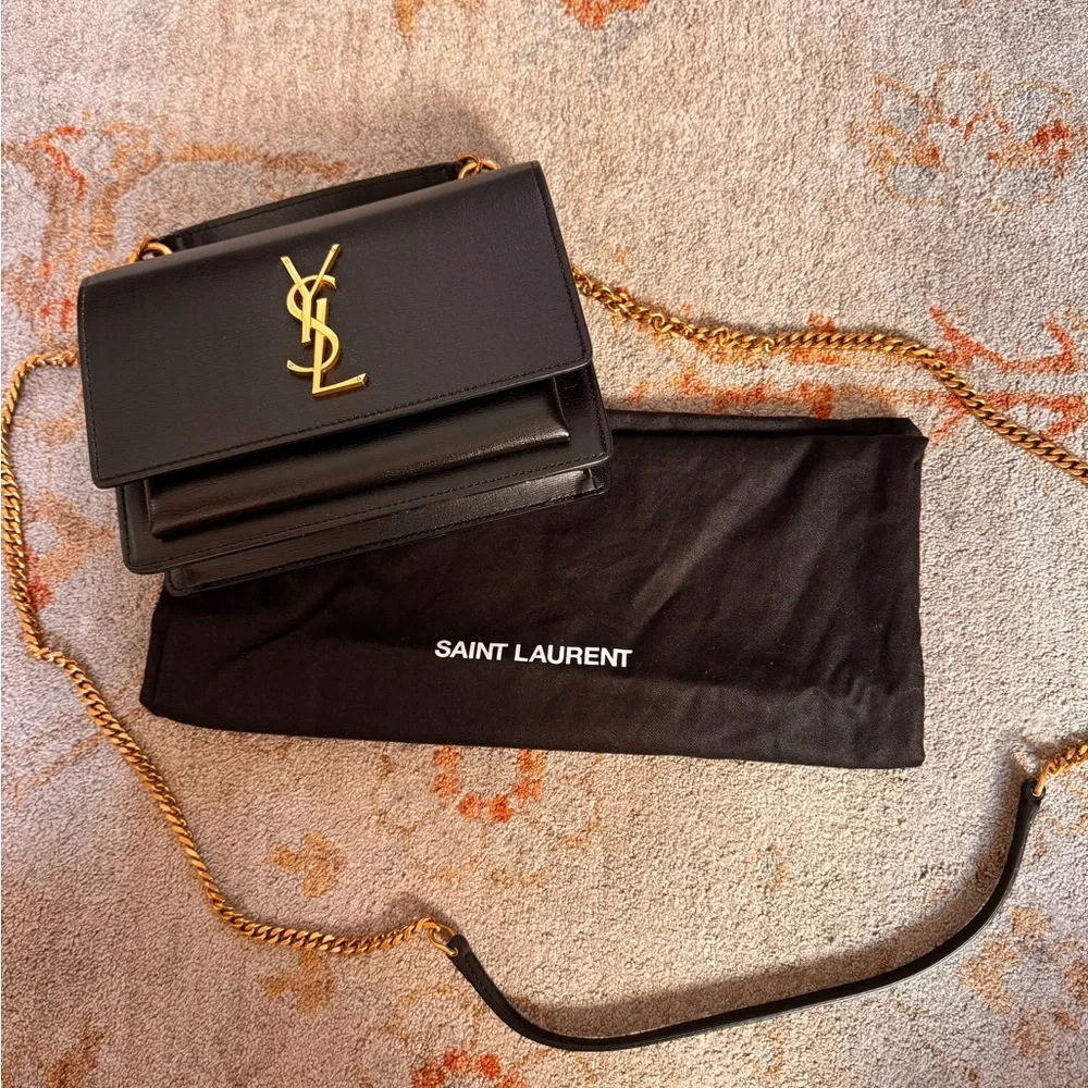 Saint Laurent Black Leather Top-Handle Satchel with Gold Hardware